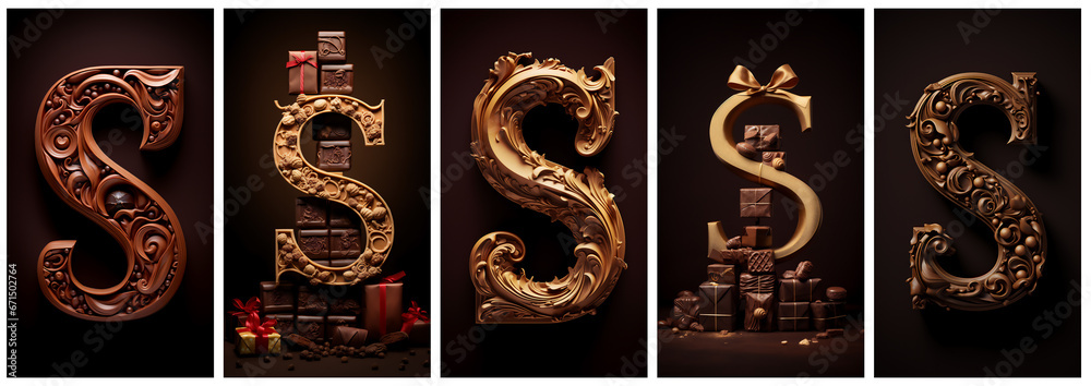 Set of stories templates with milk chocolate letter S with gifts phone ...