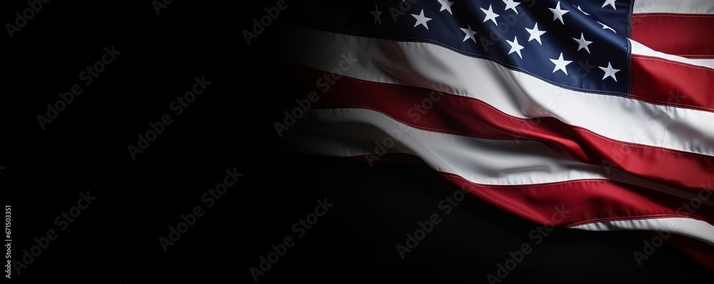 United States Flag On Black Background with Copy Space, Generative AI - obrazy, fototapety, plakaty 
