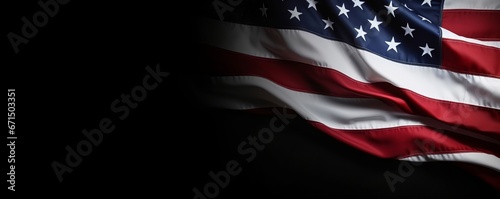 United States Flag On Black Background with Copy Space, Generative AI photo