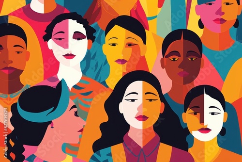 Illustration of a group of colourful diverse people, Cultural diversity concept. Generative AI