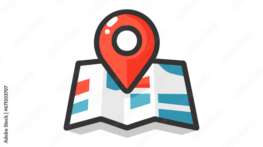 Vector graphic of an open map with a red location pin Vector graphic of an open map with a red location pin
