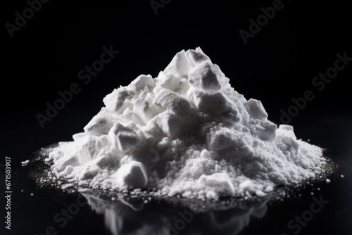 Heap of cocaine on black reflective surface photo