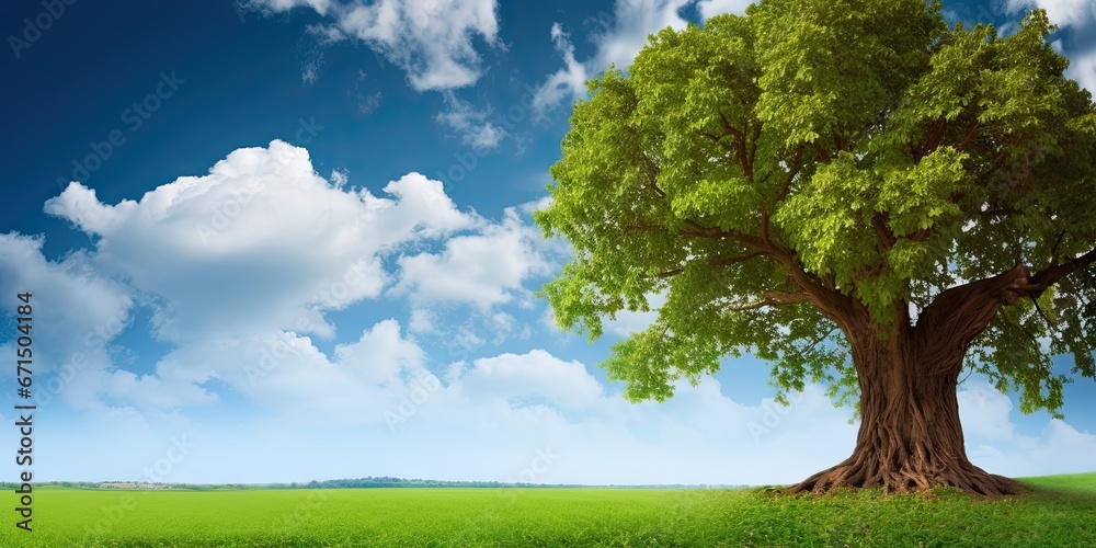 Nature canvas. Serene field and meadow in summer sunlight. Rural tranquility. Landscape with bright sky. Solitary beauty. One majestic tree in peaceful countryside Nature canvas. Serene field and meadow in summer sunlight. Rural tranquility. Landscape with bright sky. Solitary beauty. One majestic tree in peaceful countryside