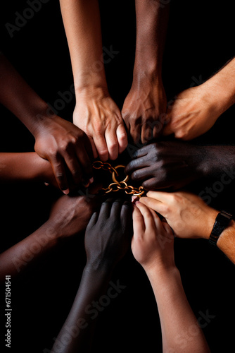 diverse hands coming together to form a chain