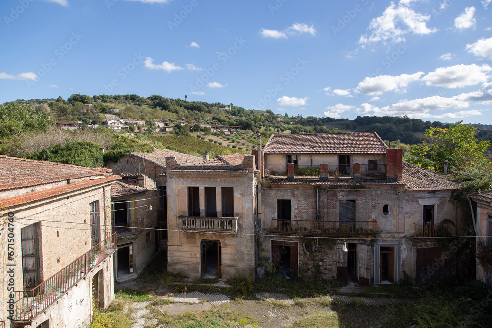 Abandoned houses in a ghost town in the province of Benevento in Italy. Village of old Apice (Borgo di Apice Vecchia)