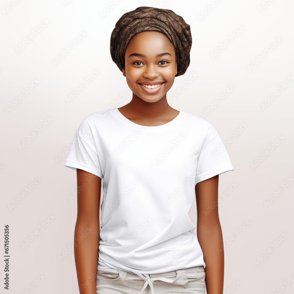 Mock-up t-shirt beautiful African woman white t-shirt Mock-up t-shirt beautiful African woman white t-shirt