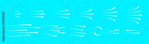 Set of white arrows showing cold air conditioner direction. Isolated on blue background element