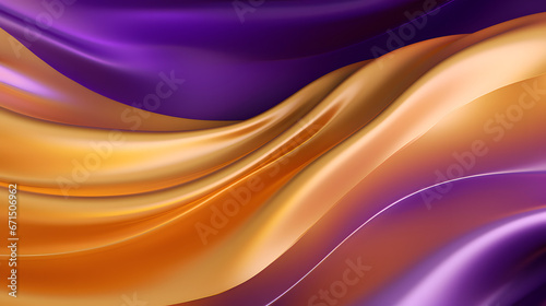 Abstract Background with 3D Wave Bright Gold and Purple Gradient Silk Fabric. Generative AI.