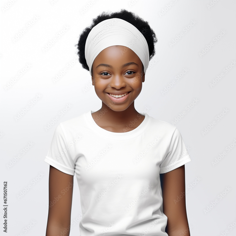Mock-up t-shirt model African girl white t-shirt Mock-up t-shirt model African girl white t-shirt