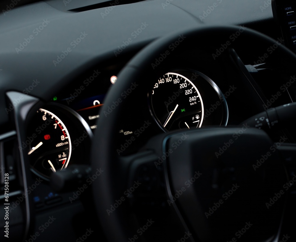 Car steering wheel background,  car elements close view