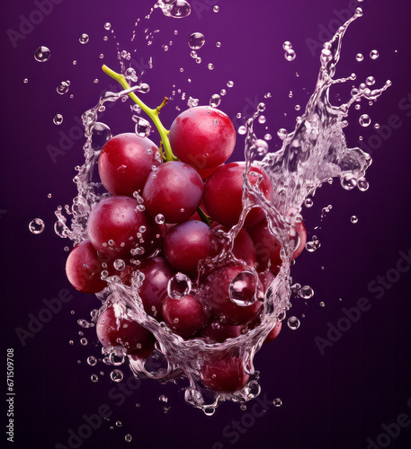 Grapes in a splash of red wine or juice juice. Advertising photos isolate