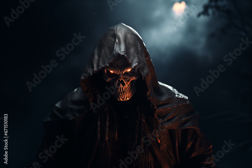 reaper, a skeleton in a raincoat photo