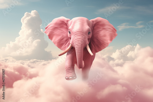 pink elephant flying in the clouds