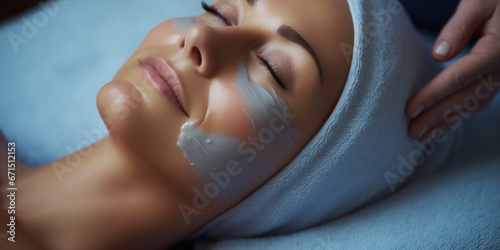 Woman with cream mask on her face