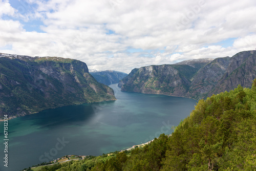 Aurlandsfjord fjord landscape, Norway Scandinavia. National tourist route Aurlandsfjellet