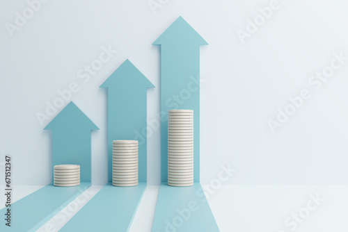 Coins and symbols of financial  Growth and investment concept  3D rendering.