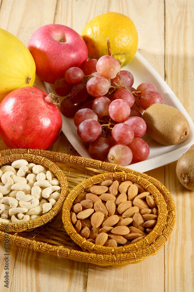 Cashew & Almond or kaju and badam in basket, Indian Dry Fruit Cashew & Almond or kaju and badam in basket, Indian Dry Fruit
