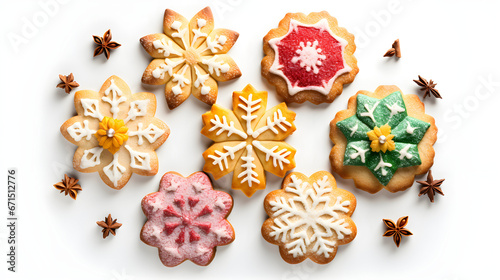 Beautiful cookies assorted close-up. white background horizontal view from above