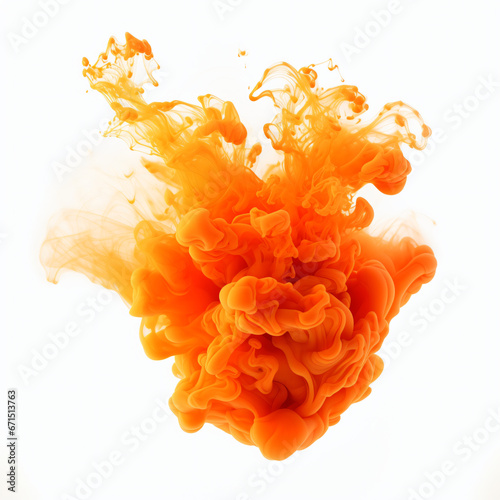 Orange smoke explosion isolated on white background