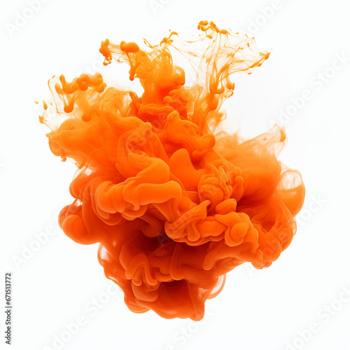 Orange smoke explosion isolated on white background