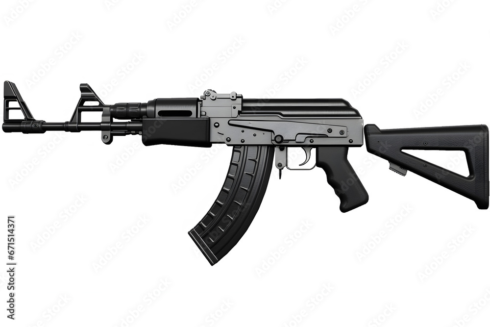 Rare first model AK - 47 assault rifle isolated on white. Neural network AI generated art