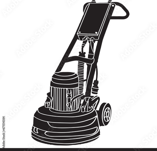 Stone Floor Cleaning with Polishing Machine - Sketch Drawing Illustration, Cartoon Illustration of Marble Polish Machine - Stone Floor Cleaning