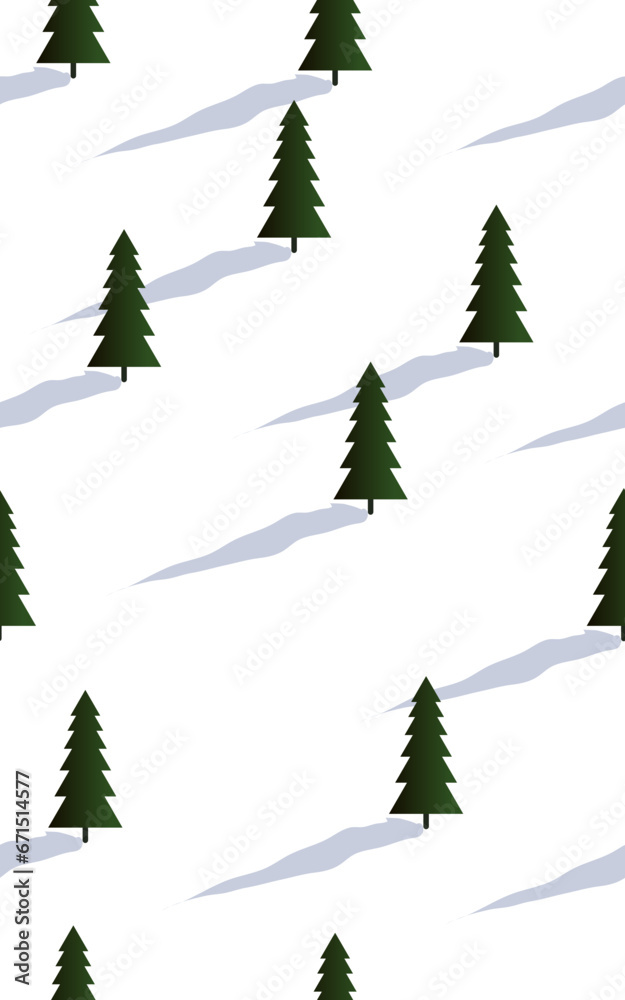 Seamless pattern. Vector illustration: Winter mountains landscape with pines, hills and spruce.