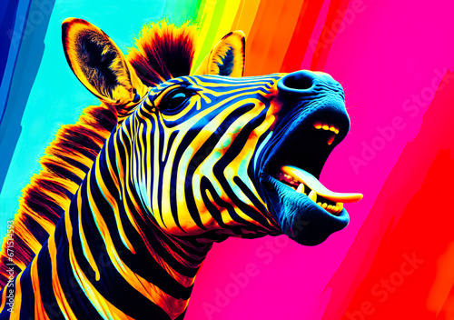 Fantasy digital art of zebra with multicolored liquid in surface.funny animal in surreal surrealism ideas.