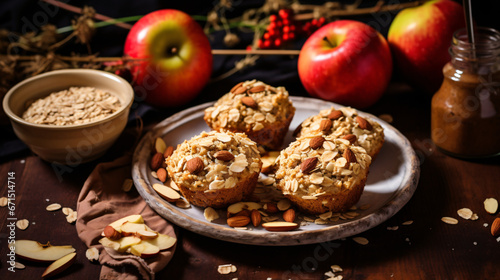 Apple hazelnut muffins sweetened with honey. photo
