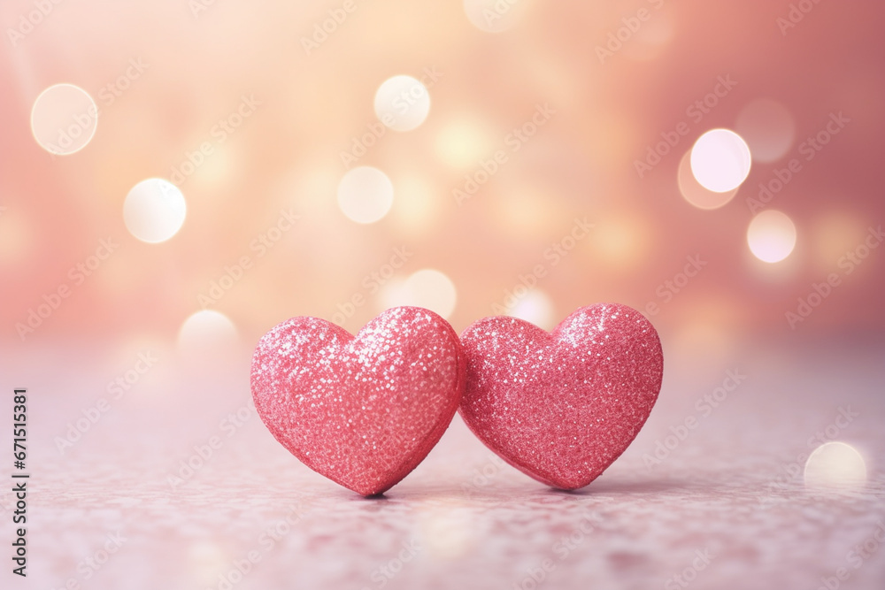 Two Pink Hearts in bokeh background | Valentine's day | Love | Heart shaped bokeh