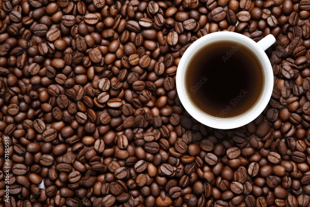 Coffee Beans Flat-lay - Overhead shot of roasted coffee beans spread out - AI Generated Coffee Beans Flat-lay - Overhead shot of roasted coffee beans spread out - AI Generated
