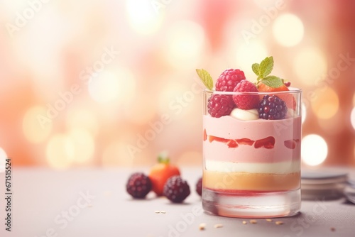 Dessert Delight - An enticing dessert paired with a garnish, soft-focus bokeh background - AI Generated