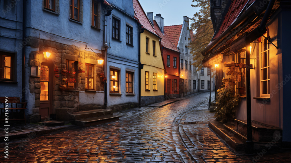 Photo of a cozy street in Tallinn's Old Town. Estonia