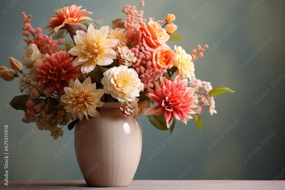 Home Decor Showcase - An elegant vase filled with fresh flowers, shot against a contrasting background - Product Shot - AI Generated Home Decor Showcase - An elegant vase filled with fresh flowers, shot against a contrasting background - Product Shot - AI Generated