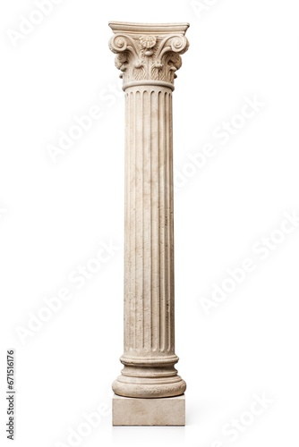 Ancient column or pillar. Ionic, Doric and Corinthian style architecture design. On white background. Generative Ai