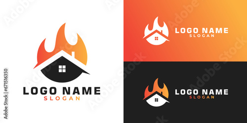 House fire vector logo design template. fire alarm logo concept.  Preventing fire.