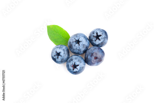 Fresh ripe blueberry fruits with green leaves isolated on white background, Fresh Fruit, Healthy Fruit