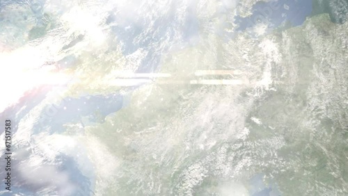 Zoom in from space and focus on Herve, Belgium. 3D Animation. Background for travel intro. Elements of this image furnished by NASA photo
