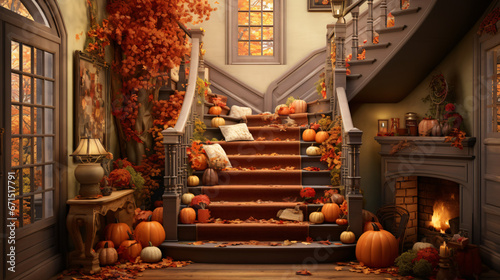 Autumnal hallway decor, interior design, and house decor.