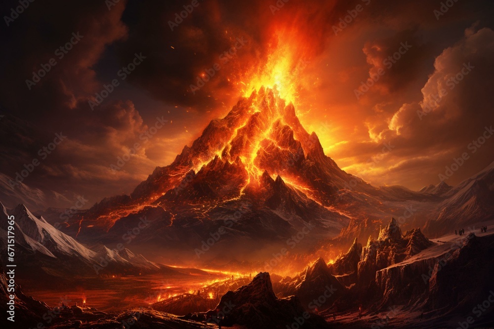 Fire realm with volcano and magma. Norse mythology and Viking legends. Generative AI