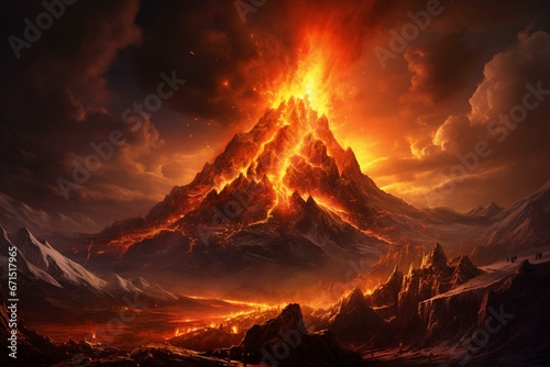 Fire realm with volcano and magma. Norse mythology and Viking legends. Generative AI