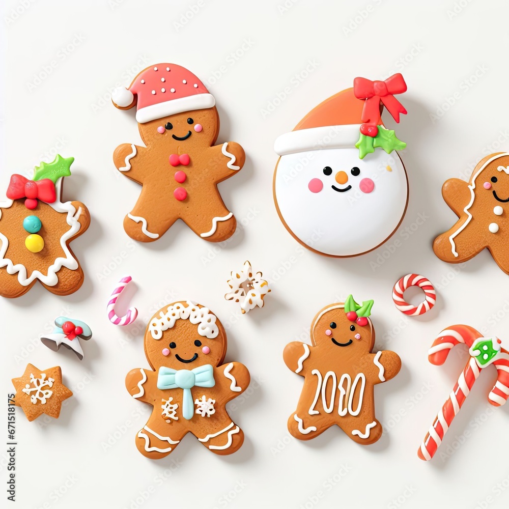 white background, cute character, new year, gingerbread