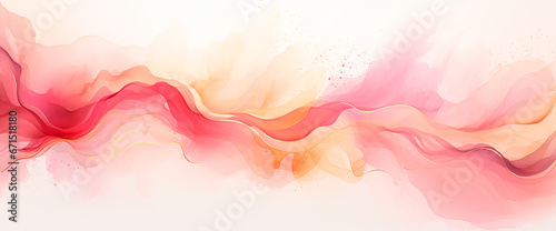 Ilustracion acuarela rosa amarillo oro - Fondo abstracto pintura formas liquidas 