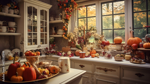 Autumnal kitchen decor, interior design, and house decor.