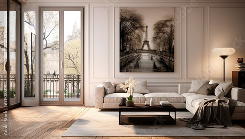 Salon blanco decorado - sofa comedor sala de estar - Cuadros decoración Paris photo