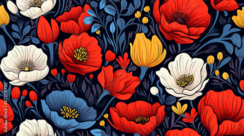Ilustración flores estilo clásico patrón - Dibujo flor plantas silvestres  photo