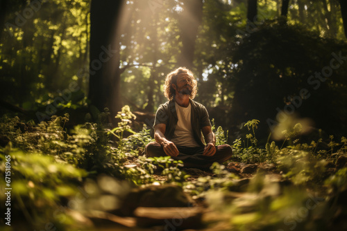 Young man feeling free in nature. Peace and relaxation concept.