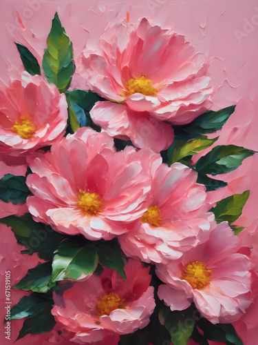 Painting of colorful flowers. 4k background illustration. Watercolor. acrylic drawing. Pink, green
