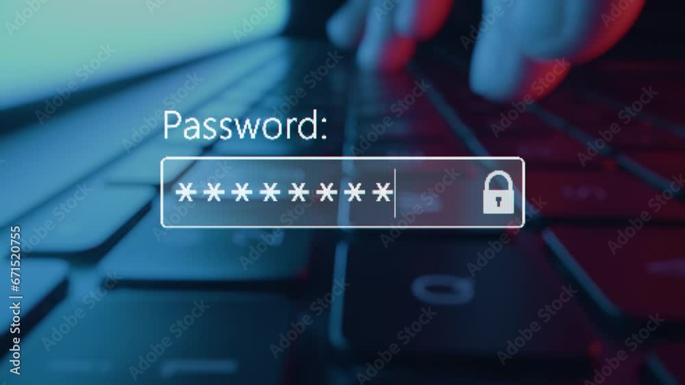 A user enter a password to website form box in internet browser by keyboard. Hacker hacking a personal banking account password on a computer screen. Typing password on login page. Entry pin code