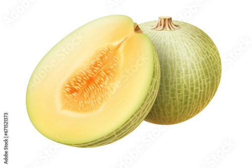 Sliced Honeydew Melon on Transparent background. Ai